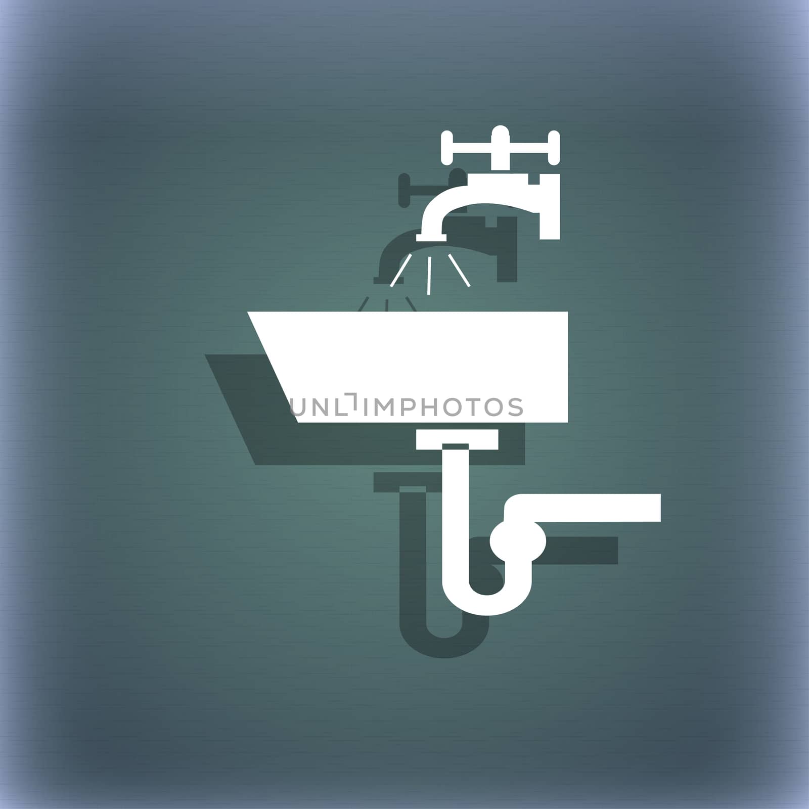 Washbasin icon sign. On the blue-green abstract background with shadow and space for your text. illustration