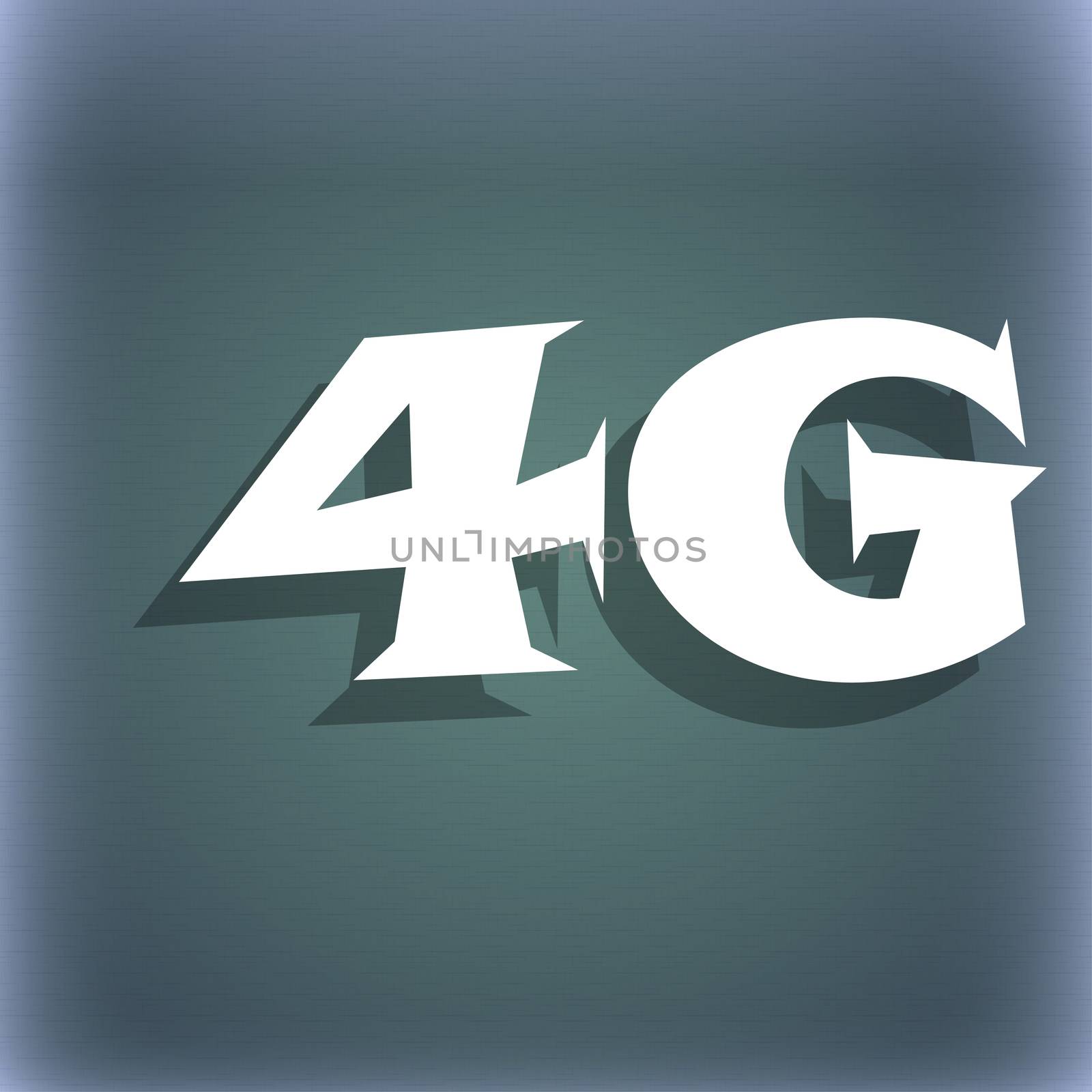 4G sign icon. Mobile telecommunications technology symbol. On the blue-green abstract background with shadow and space for your text. illustration
