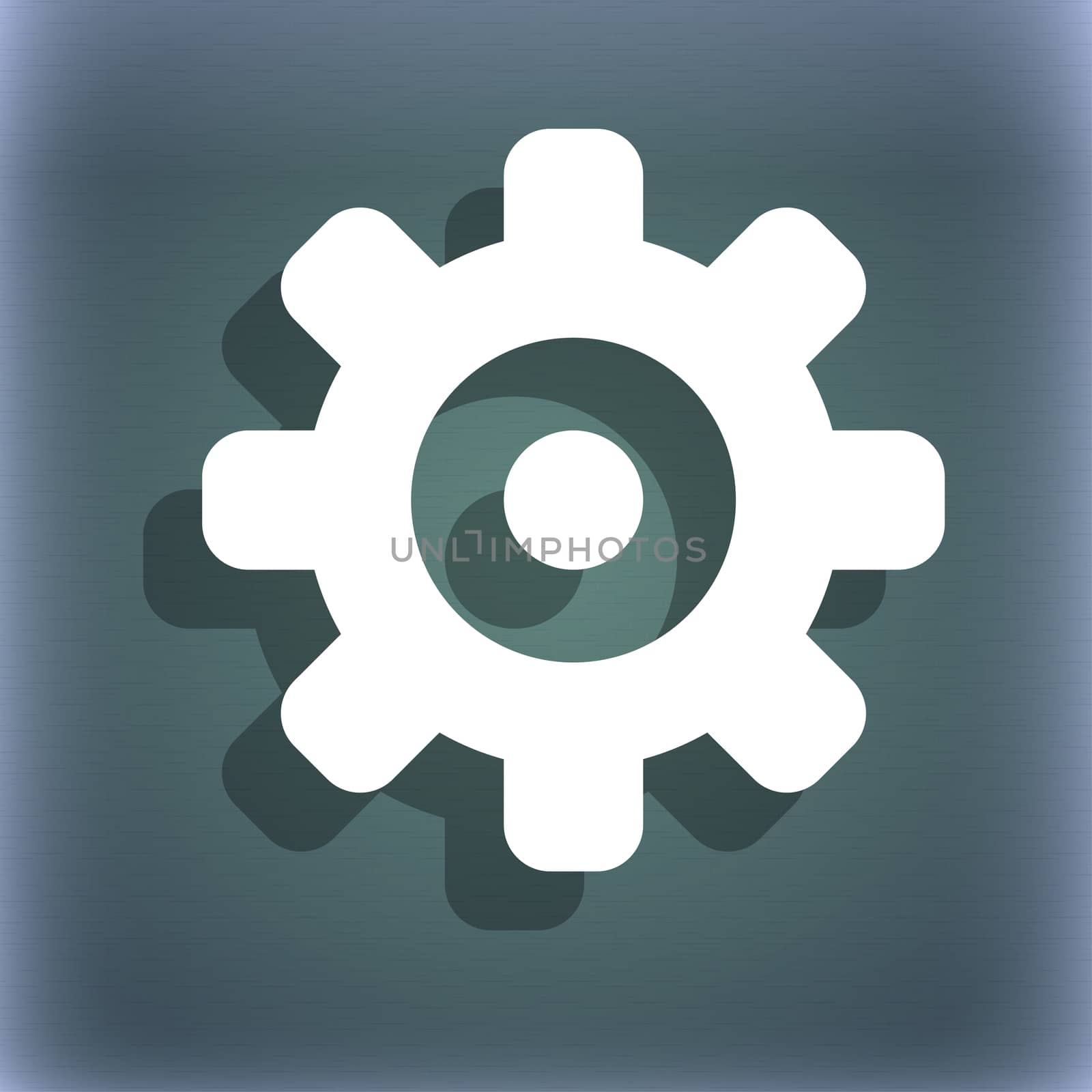 Cog settings, Cogwheel gear mechanism icon symbol on the blue-green abstract background with shadow and space for your text.  by serhii_lohvyniuk