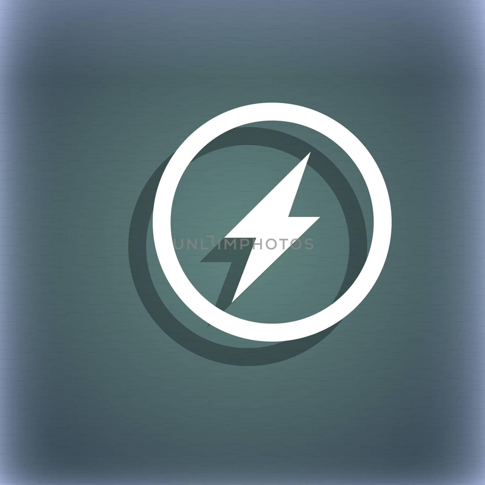 Photo flash sign icon. Lightning symbol. On the blue-green abstract background with shadow and space for your text. illustration