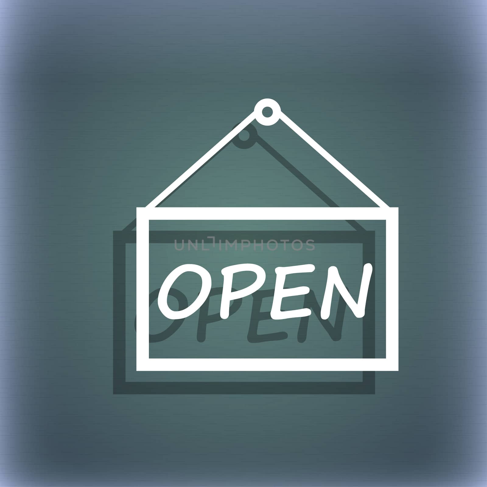 open icon sign. On the blue-green abstract background with shadow and space for your text.  by serhii_lohvyniuk