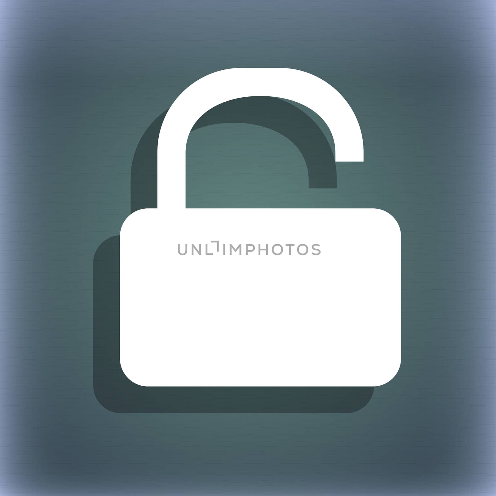 Open Padlock icon symbol on the blue-green abstract background with shadow and space for your text.  by serhii_lohvyniuk