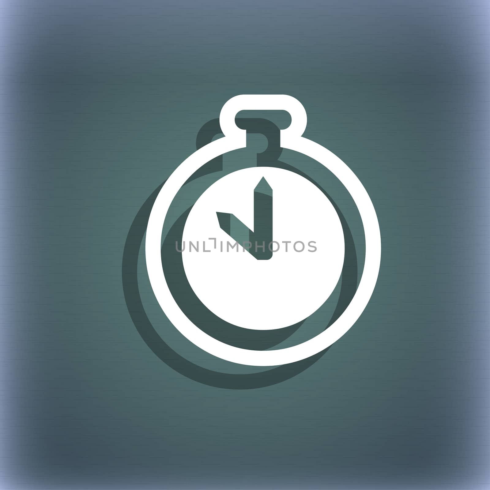 The stopwatch icon symbol on the blue-green abstract background with shadow and space for your text. illustration