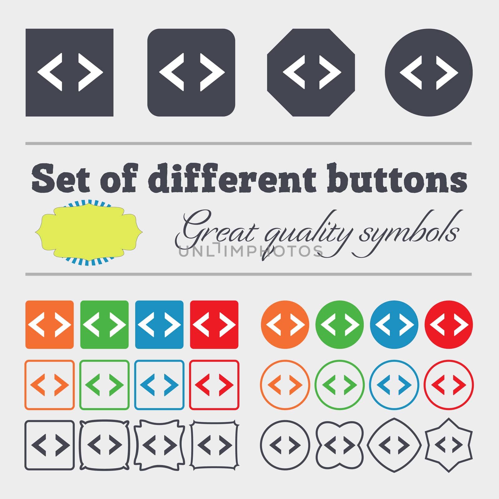 Code sign icon. Programmer symbol. Big set of colorful, diverse, high-quality buttons.  by serhii_lohvyniuk
