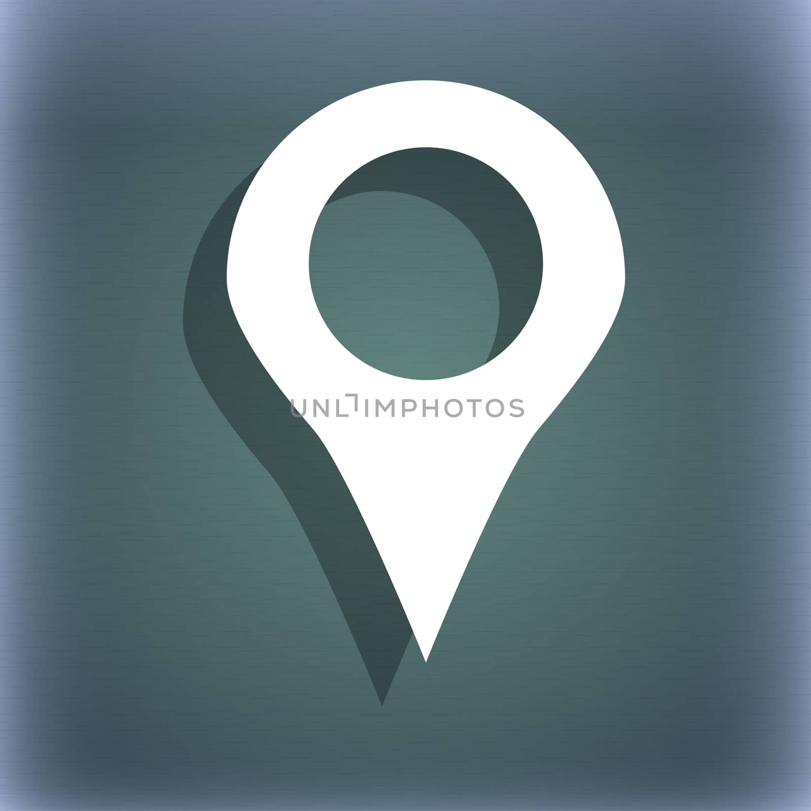 Map pointer, GPS location icon symbol on the blue-green abstract background with shadow and space for your text.  by serhii_lohvyniuk