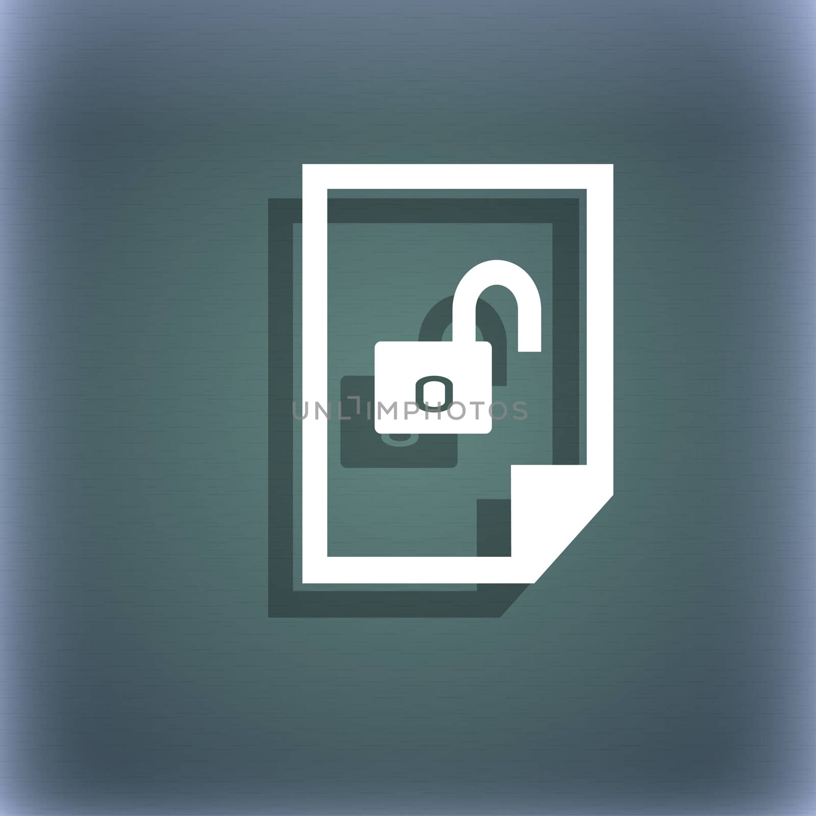 File unlocked icon sign. On the blue-green abstract background with shadow and space for your text. illustration