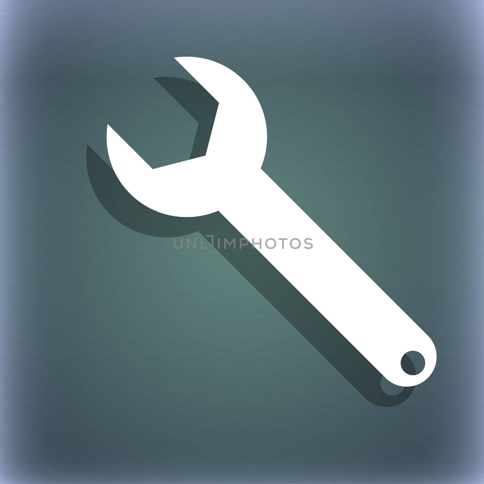 Wrench key sign icon. Service tool symbol. On the blue-green abstract background with shadow and space for your text.  by serhii_lohvyniuk