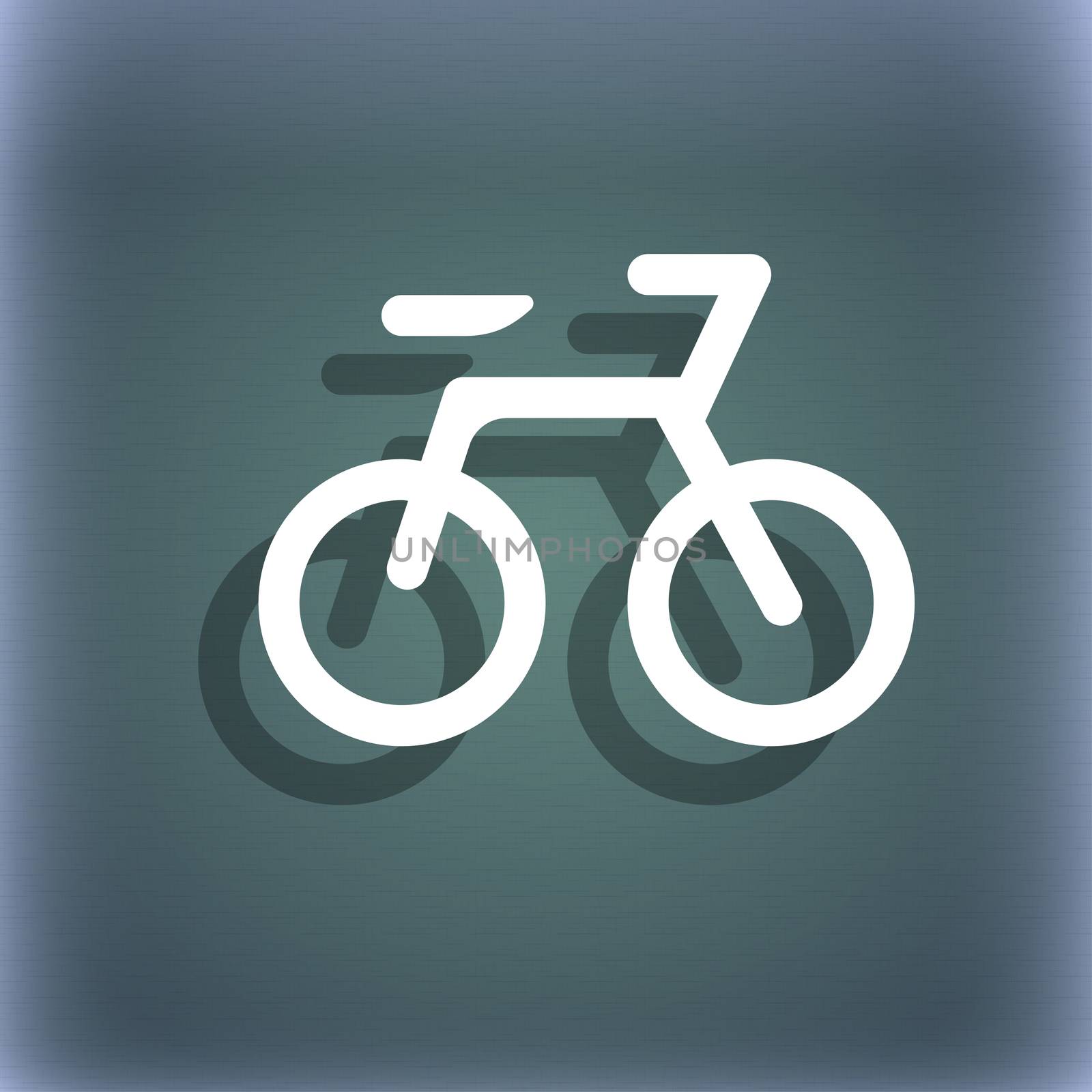 Bicycle icon symbol on the blue-green abstract background with shadow and space for your text.  by serhii_lohvyniuk