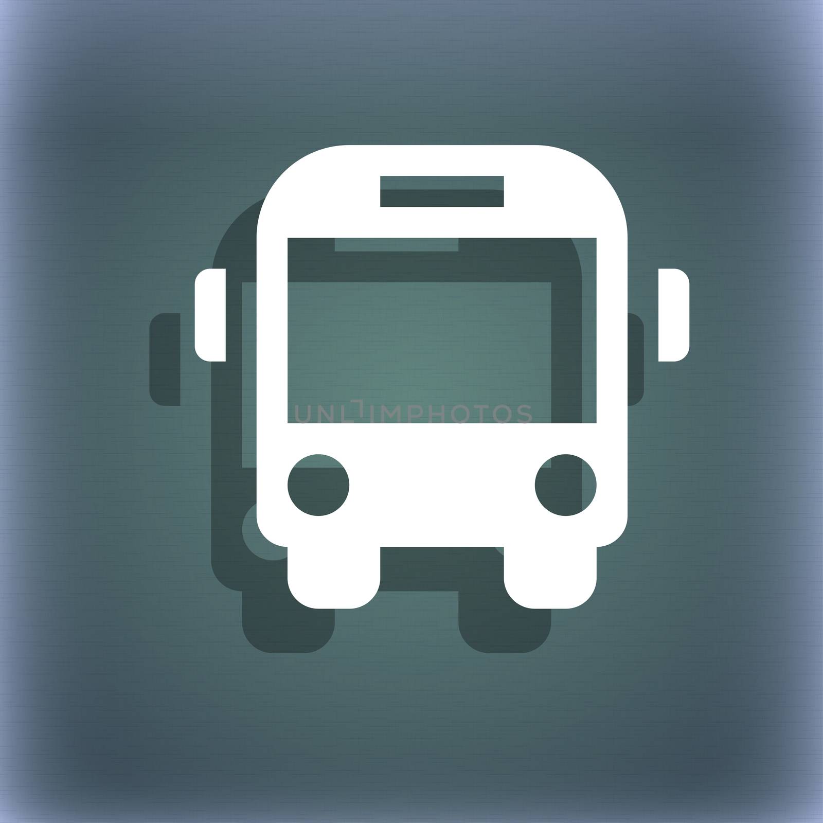 Bus icon symbol on the blue-green abstract background with shadow and space for your text. illustration