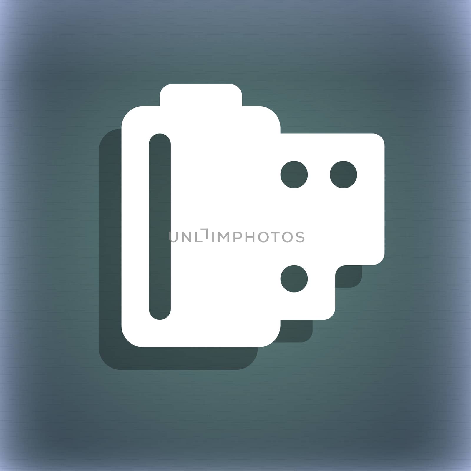 35 mm negative films icon symbol on the blue-green abstract background with shadow and space for your text. illustration