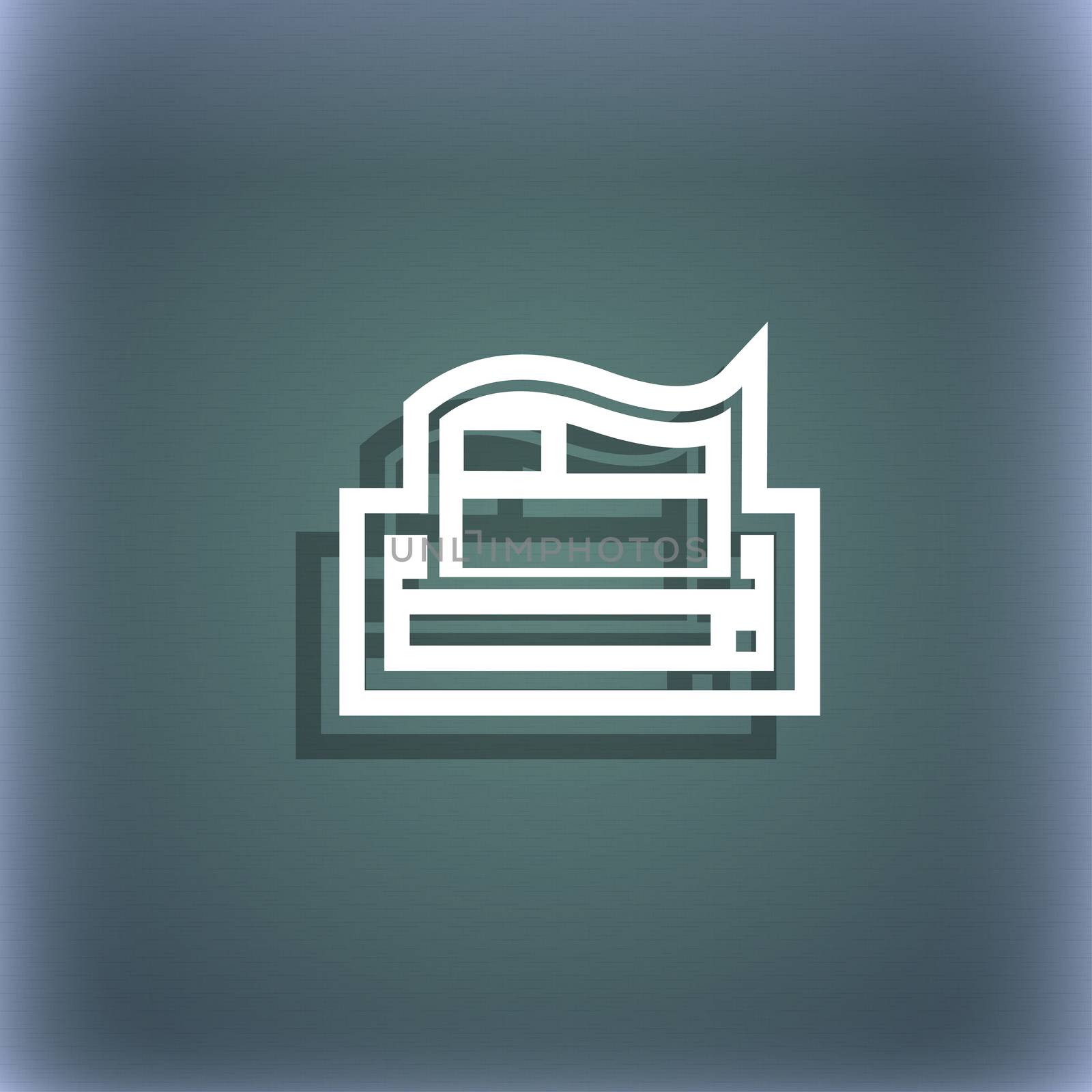 Newspaper icon symbol on the blue-green abstract background with shadow and space for your text. illustration