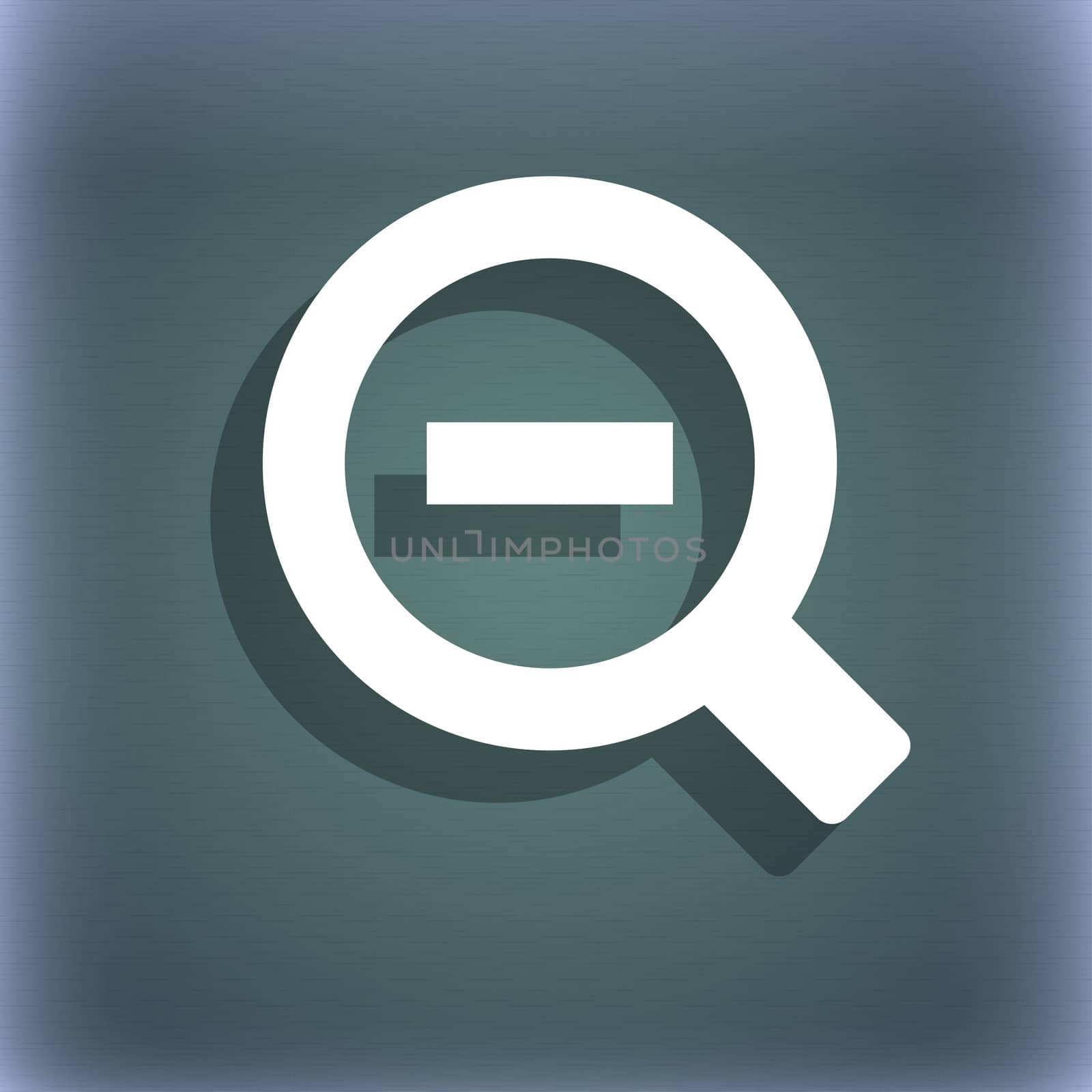 Magnifier glass, Zoom tool icon symbol on the blue-green abstract background with shadow and space for your text. illustration