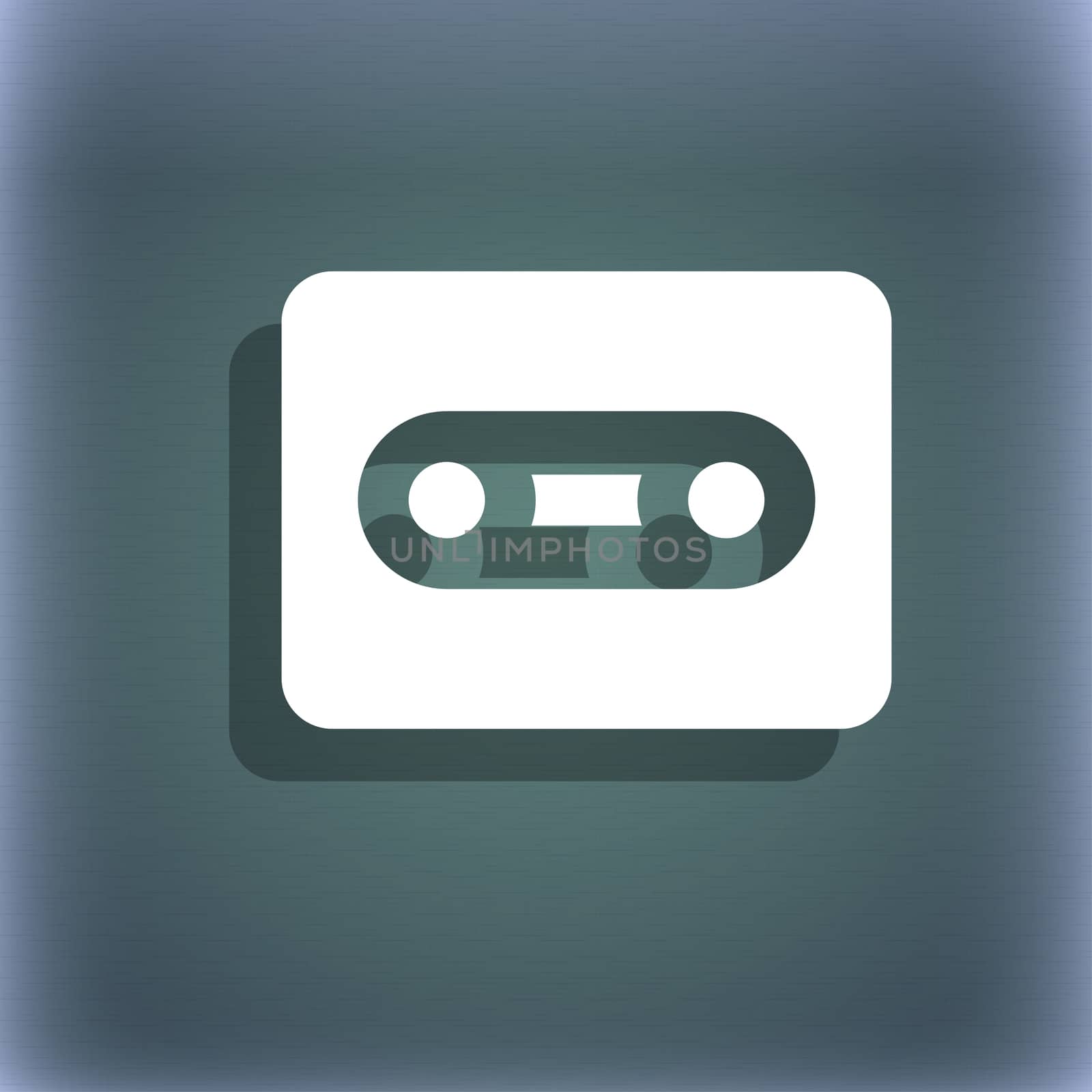 Cassette icon symbol on the blue-green abstract background with shadow and space for your text.  by serhii_lohvyniuk
