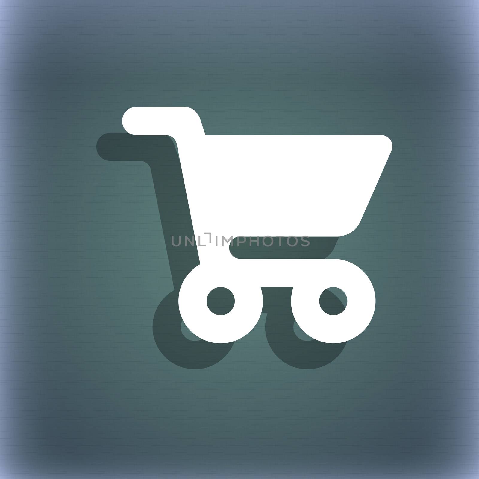 shopping basket icon symbol on the blue-green abstract background with shadow and space for your text. illustration