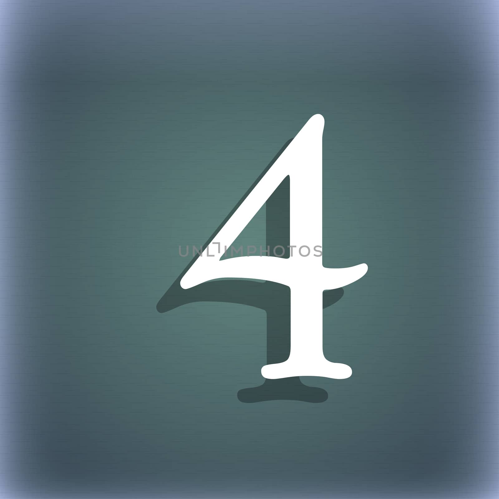 number four icon sign. On the blue-green abstract background with shadow and space for your text. illustration