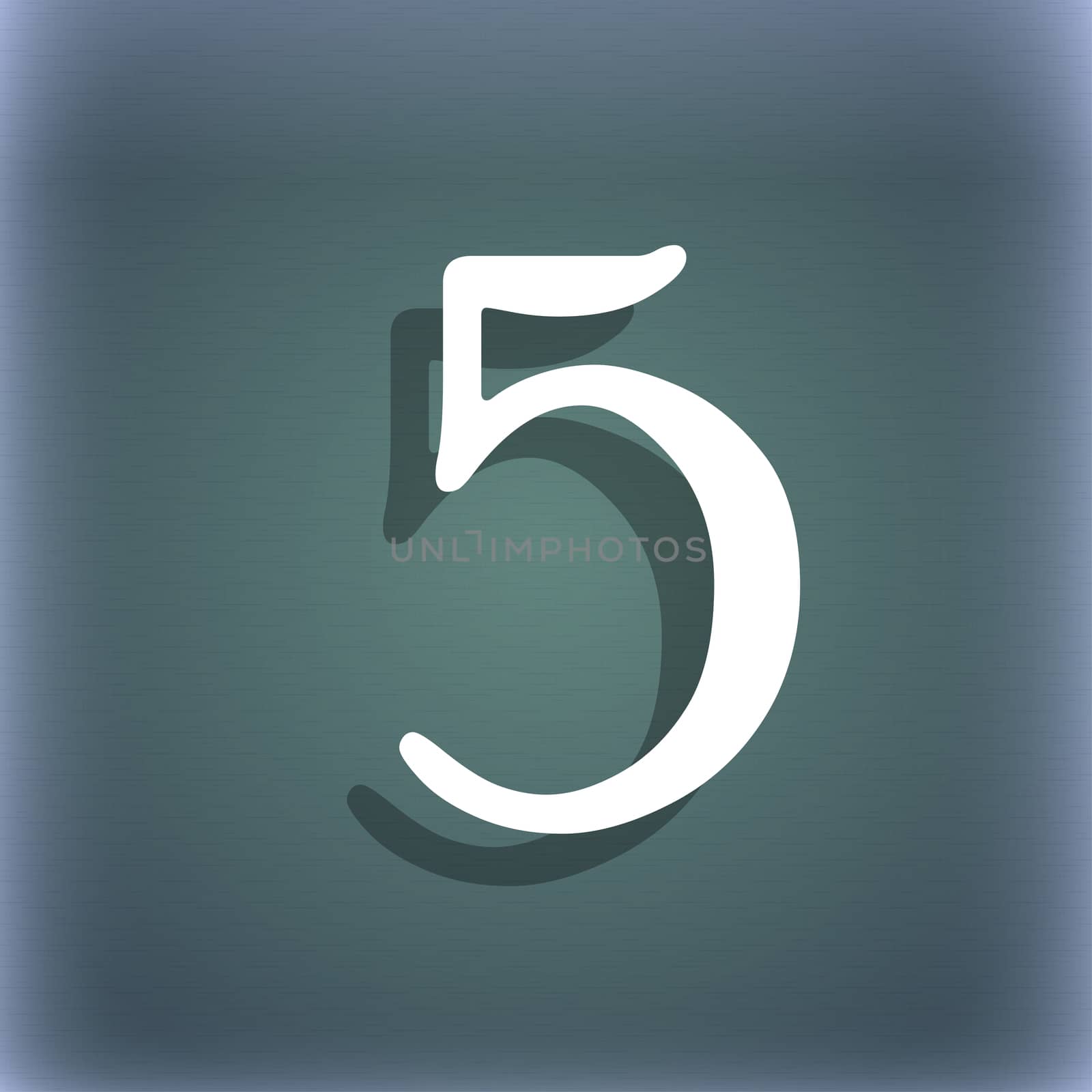 number five icon sign. On the blue-green abstract background with shadow and space for your text.  by serhii_lohvyniuk