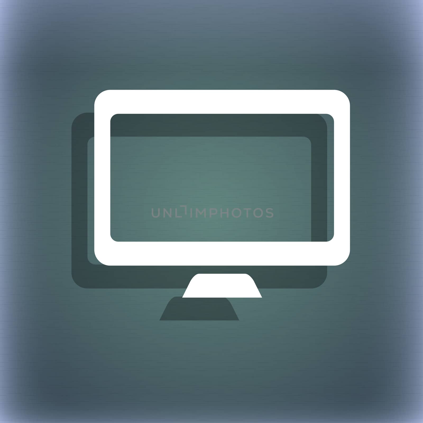 Computer widescreen monitor icon symbol on the blue-green abstract background with shadow and space for your text.  by serhii_lohvyniuk