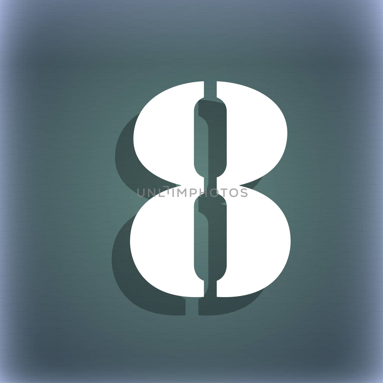 number Eight icon sign. On the blue-green abstract background with shadow and space for your text. illustration