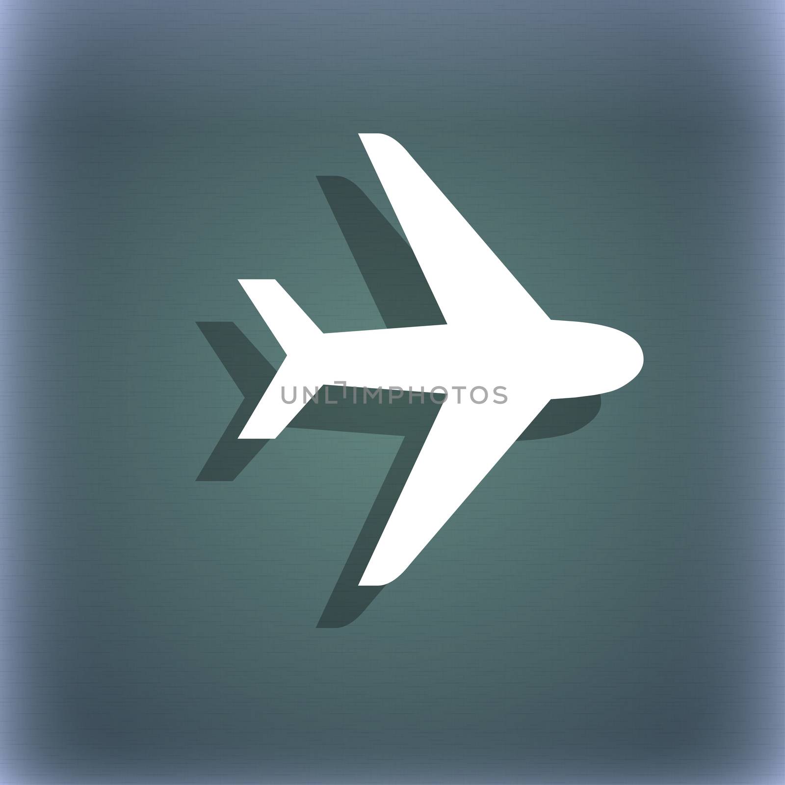 Plane icon symbol on the blue-green abstract background with shadow and space for your text. illustration