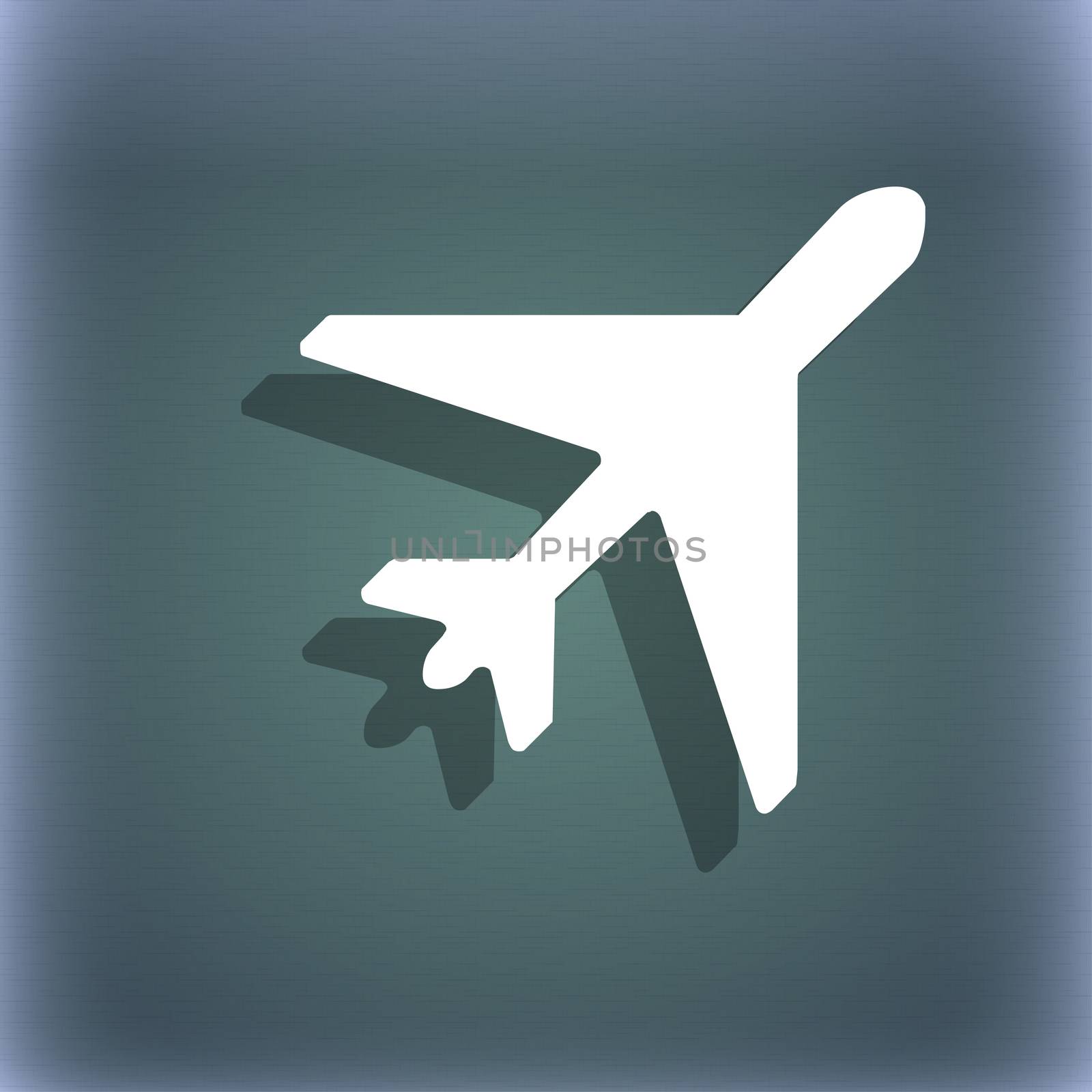 airplane icon symbol on the blue-green abstract background with shadow and space for your text. illustration