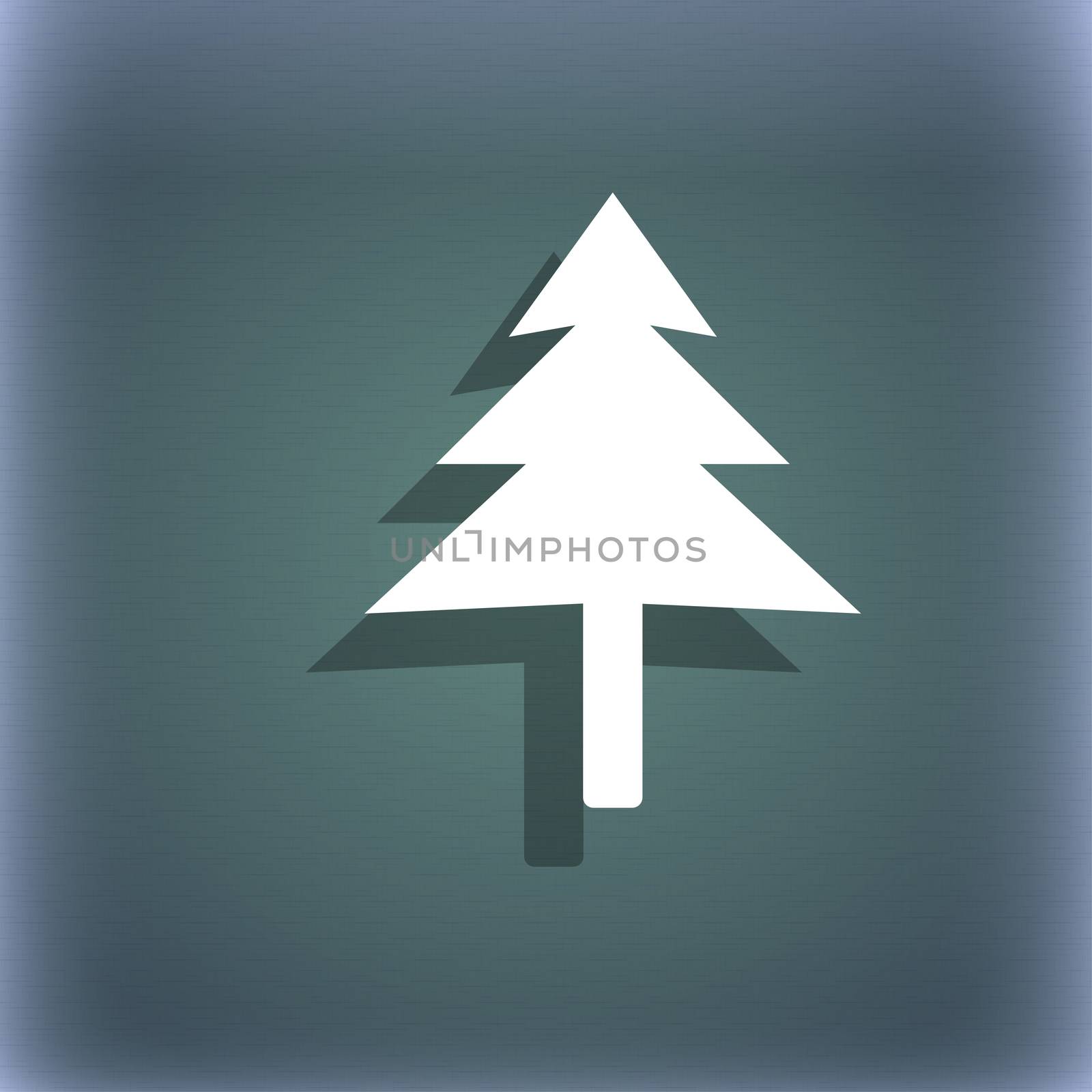 Christmas tree icon symbol on the blue-green abstract background with shadow and space for your text. illustration