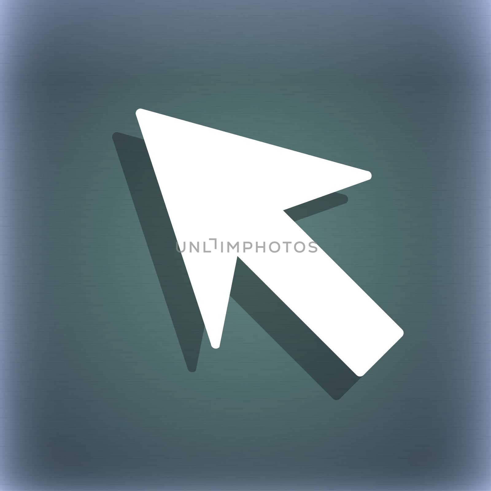 Cursor, arrow icon sign. On the blue-green abstract background with shadow and space for your text. illustration
