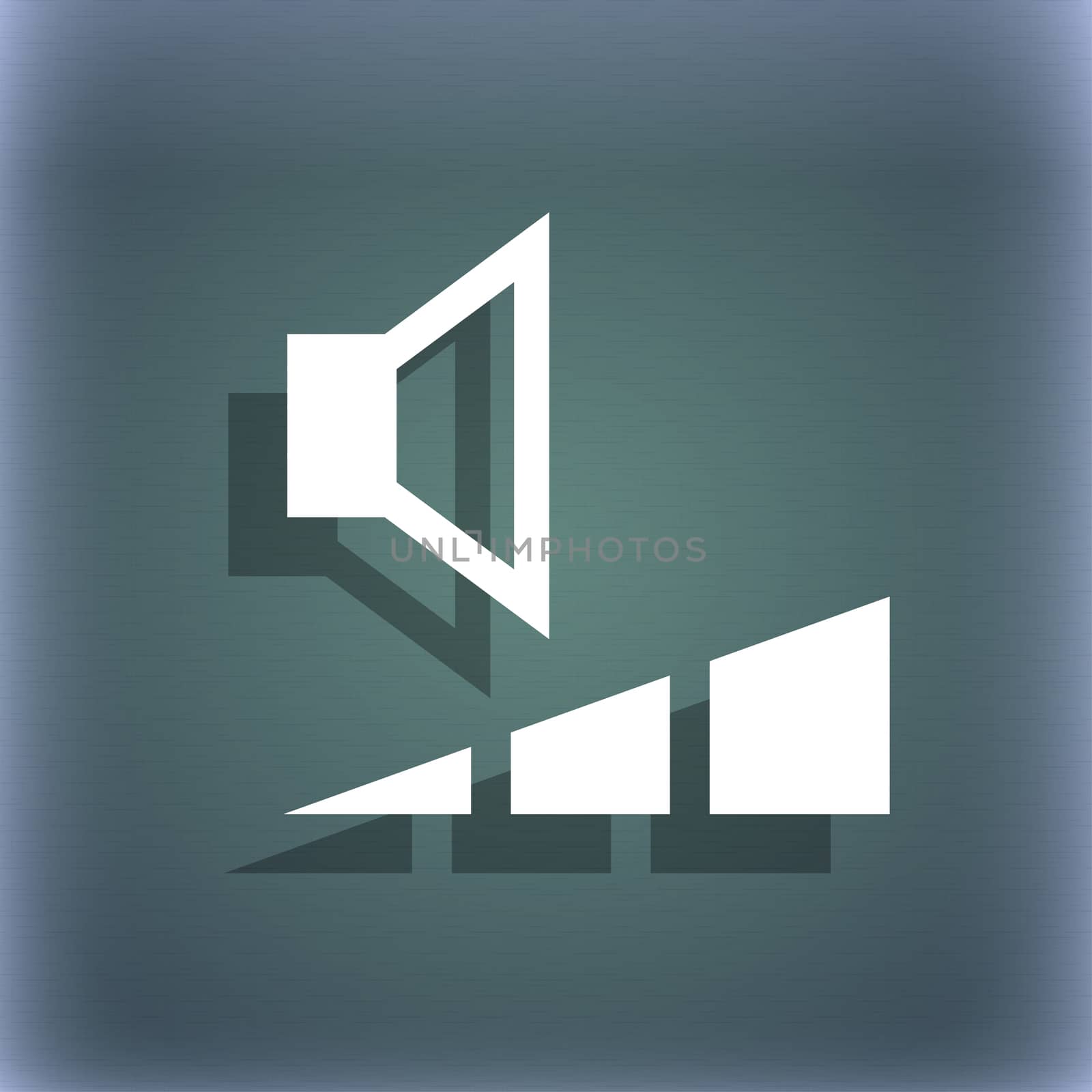 volume, sound icon symbol on the blue-green abstract background with shadow and space for your text. illustration