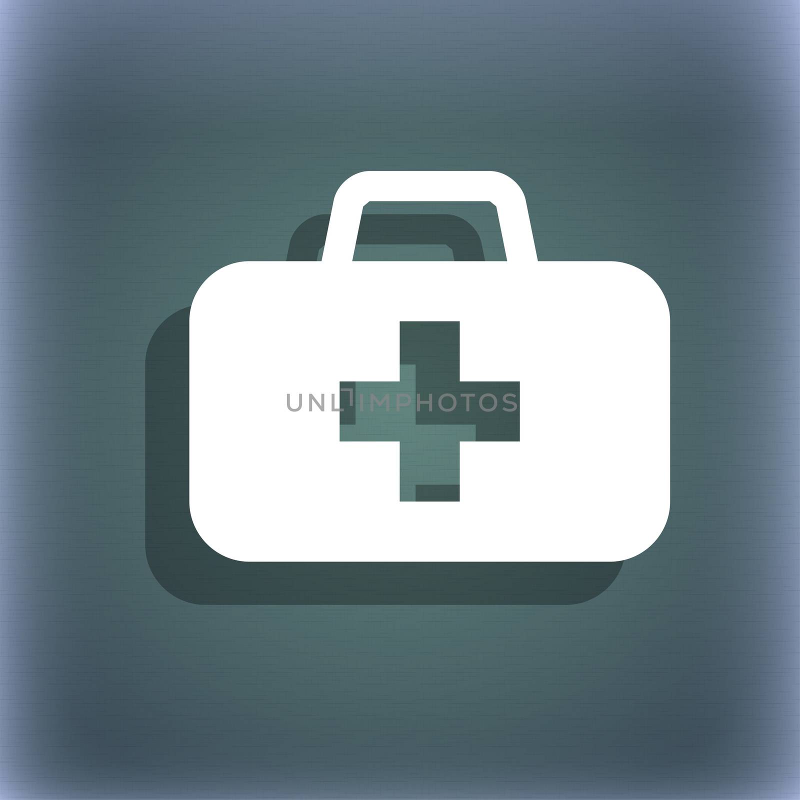 medicine chest icon symbol on the blue-green abstract background with shadow and space for your text. illustration