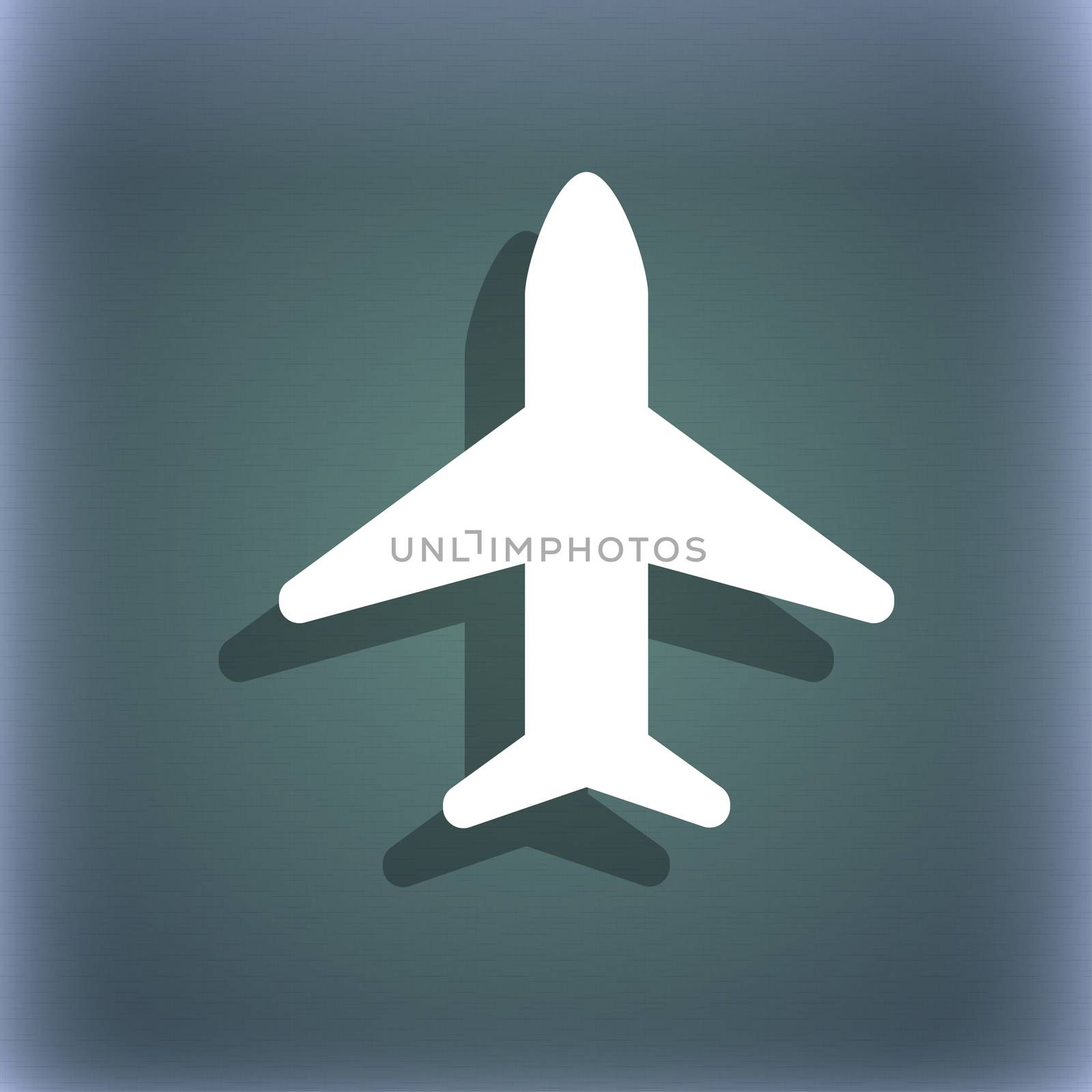 Airplane, Plane, Travel, Flight icon symbol on the blue-green abstract background with shadow and space for your text. illustration