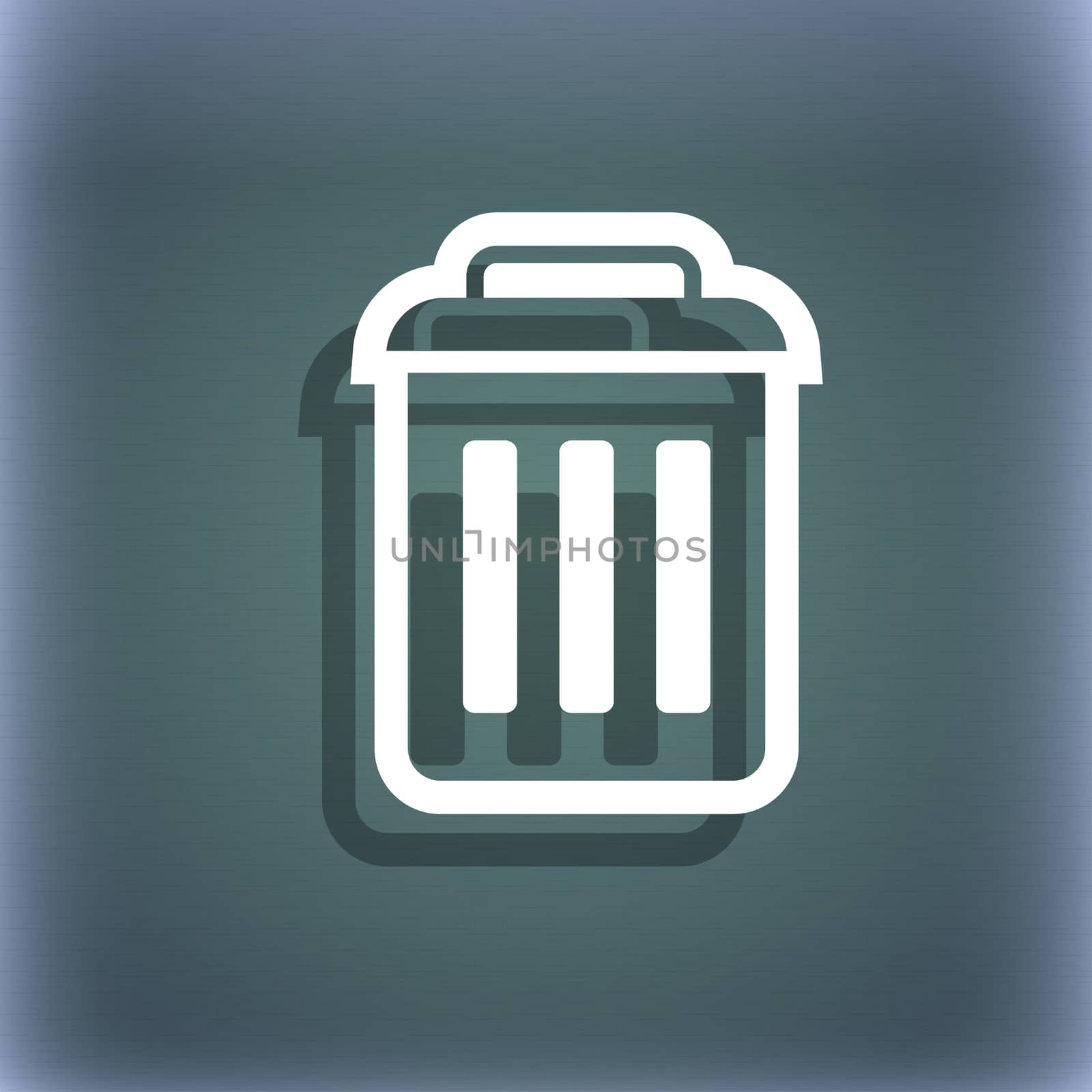 the trash icon symbol on the blue-green abstract background with shadow and space for your text. illustration