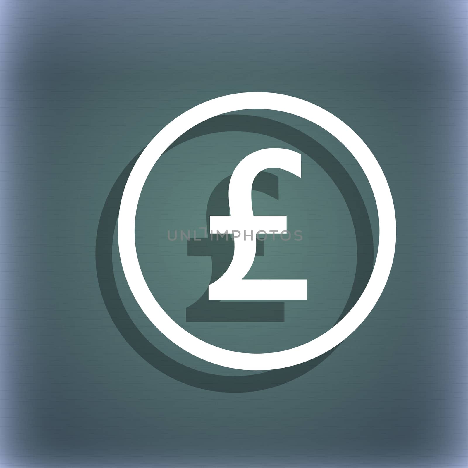 Pound sterling icon sign. On the blue-green abstract background with shadow and space for your text. illustration