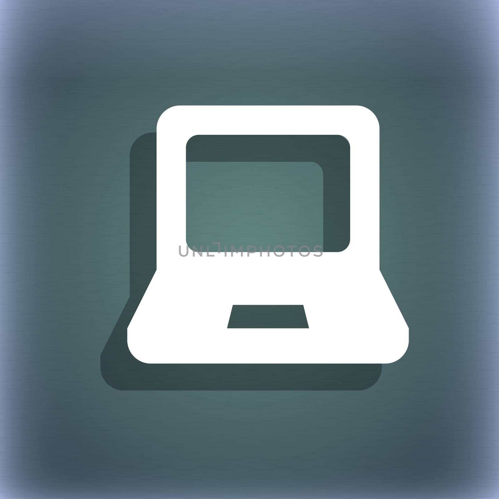 Laptop icon symbol on the blue-green abstract background with shadow and space for your text.  by serhii_lohvyniuk