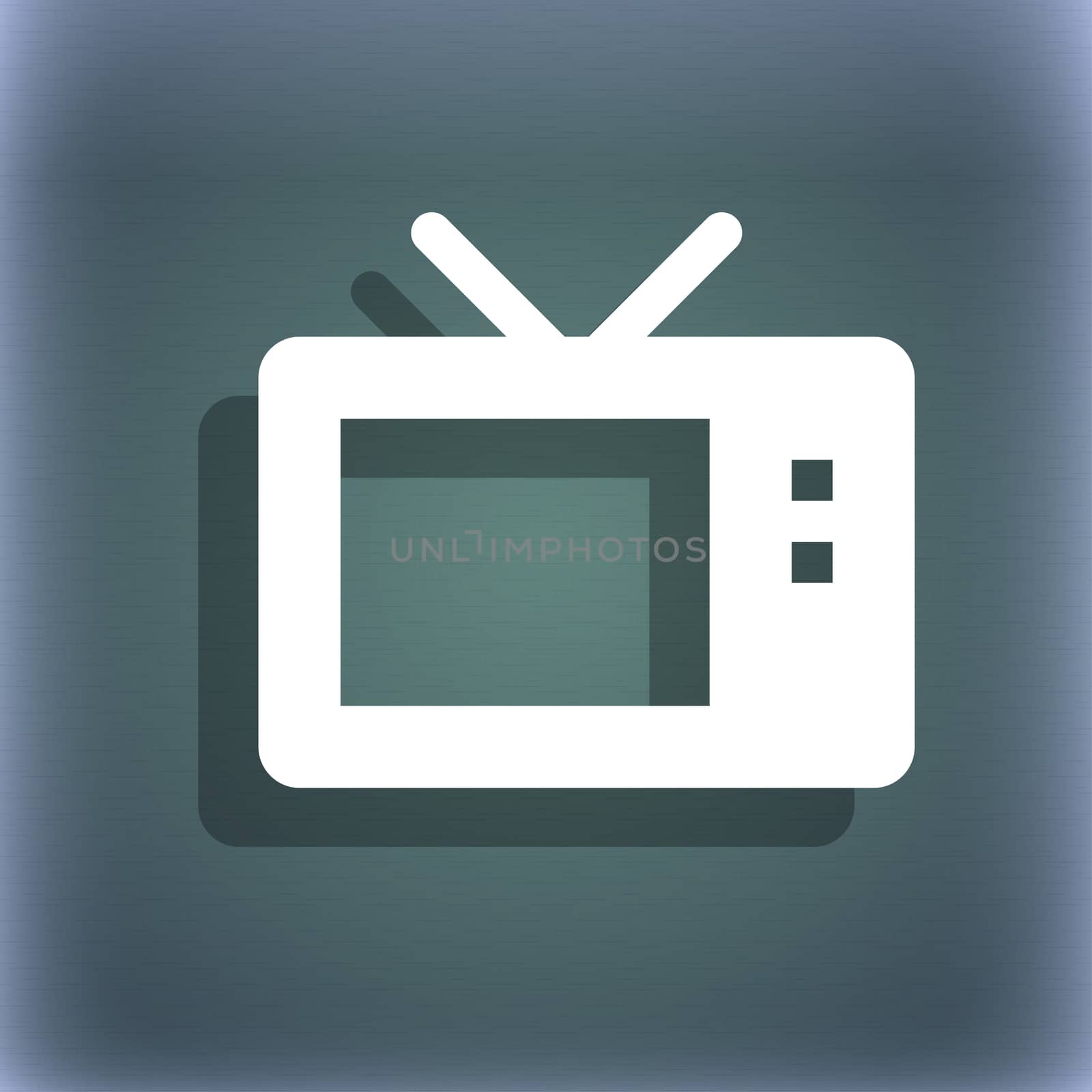 Retro TV mode icon symbol on the blue-green abstract background with shadow and space for your text. illustration