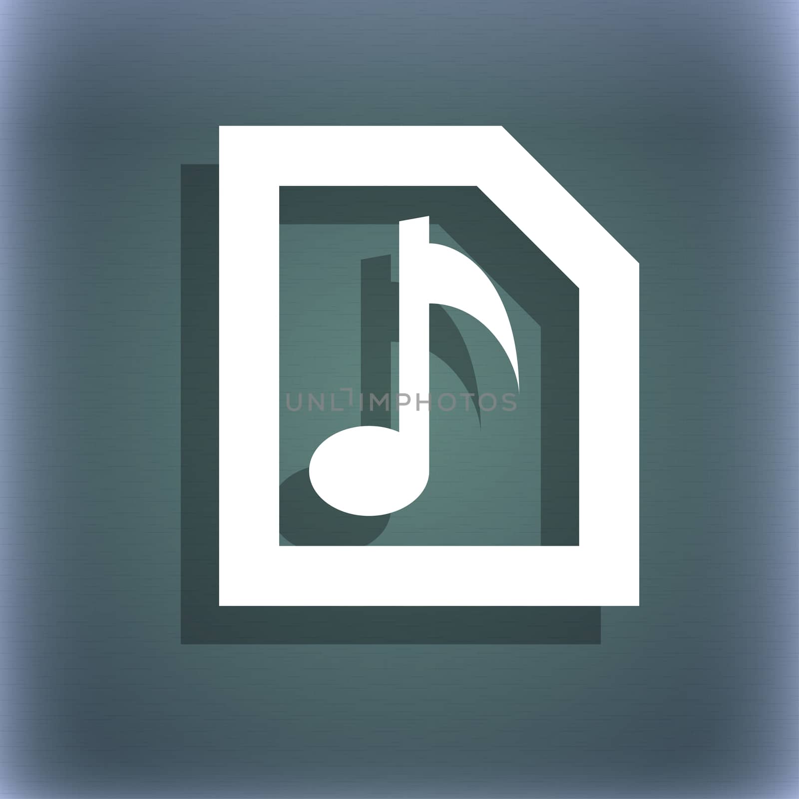 Audio, MP3 file icon symbol on the blue-green abstract background with shadow and space for your text. illustration
