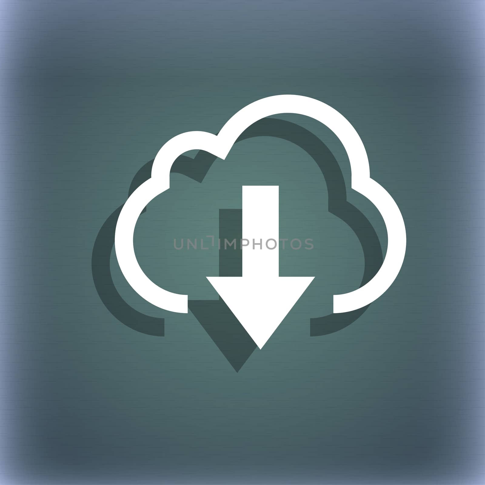 Download from cloud icon symbol on the blue-green abstract background with shadow and space for your text. illustration