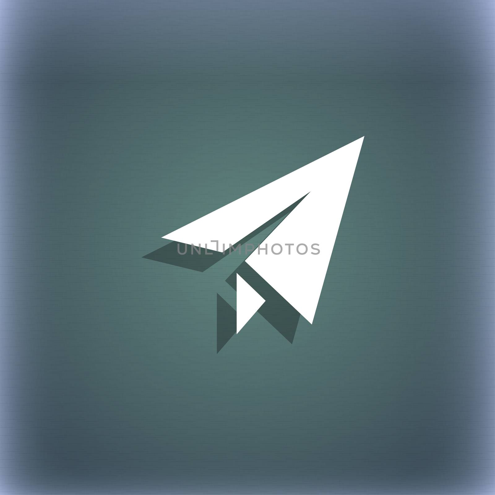 Paper airplane icon symbol on the blue-green abstract background with shadow and space for your text. illustration