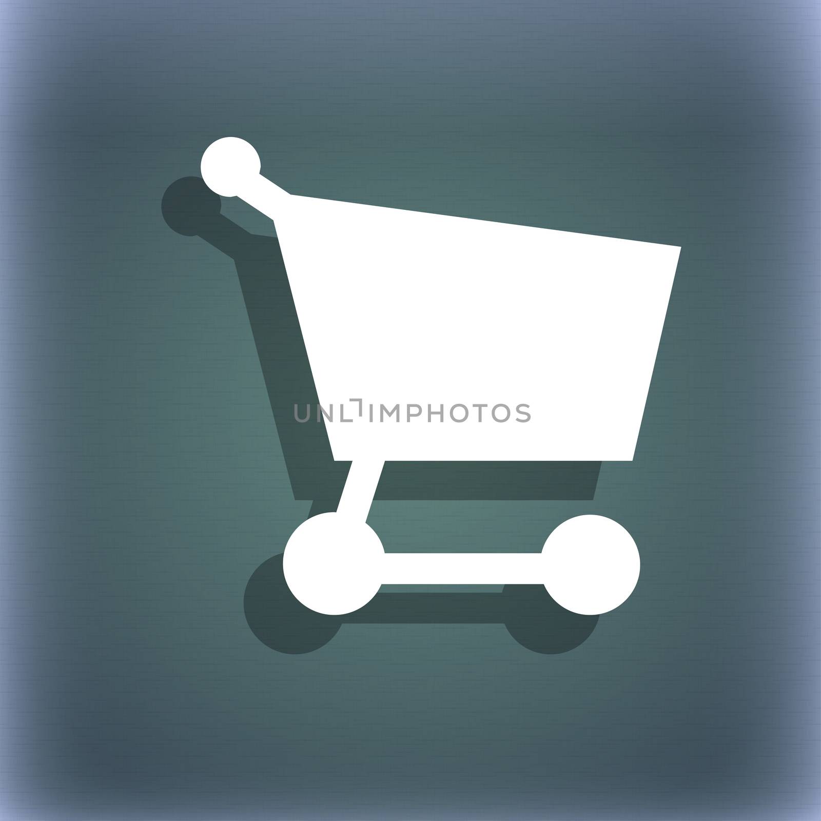 Shopping basket icon symbol on the blue-green abstract background with shadow and space for your text. illustration