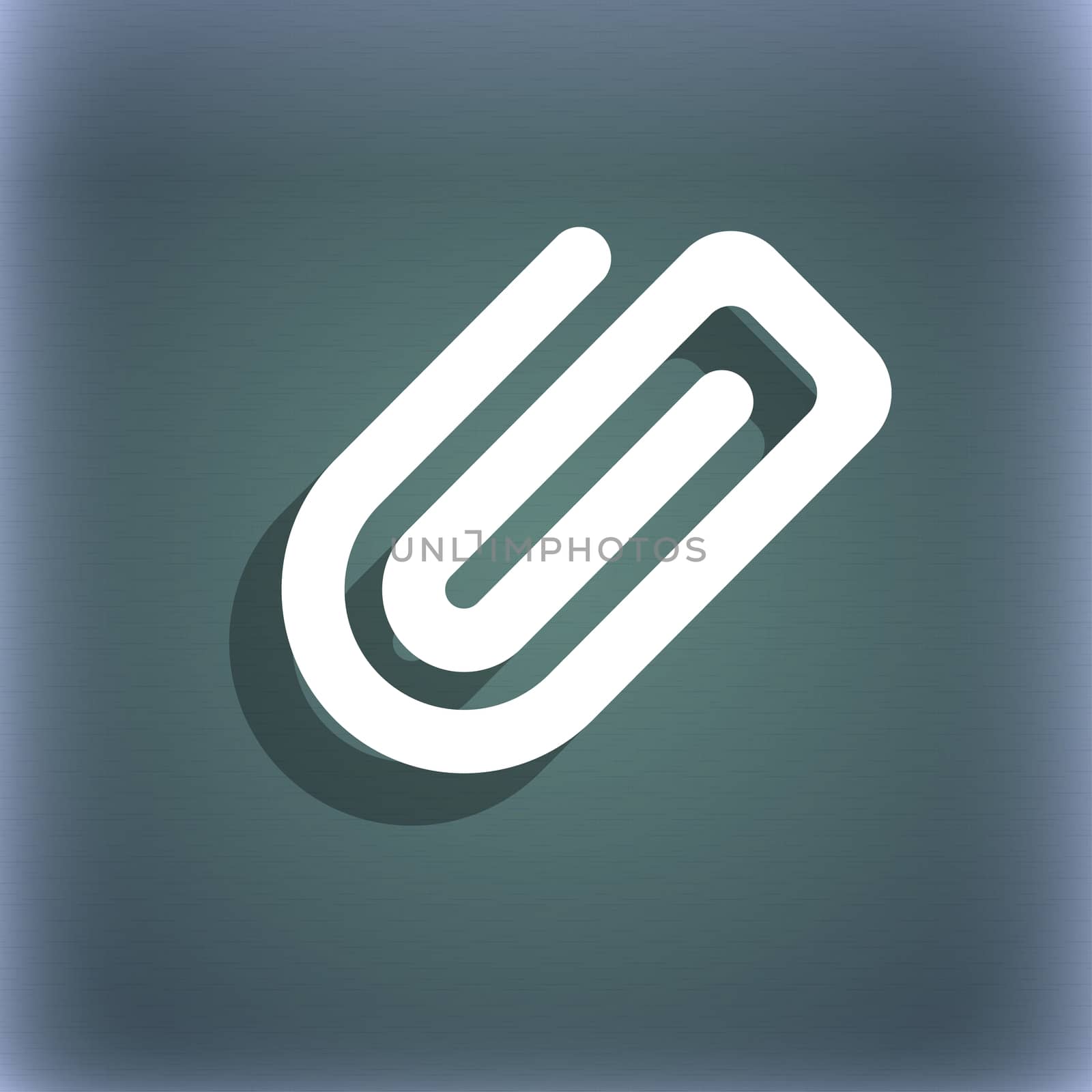 Paper Clip icon symbol on the blue-green abstract background with shadow and space for your text. illustration