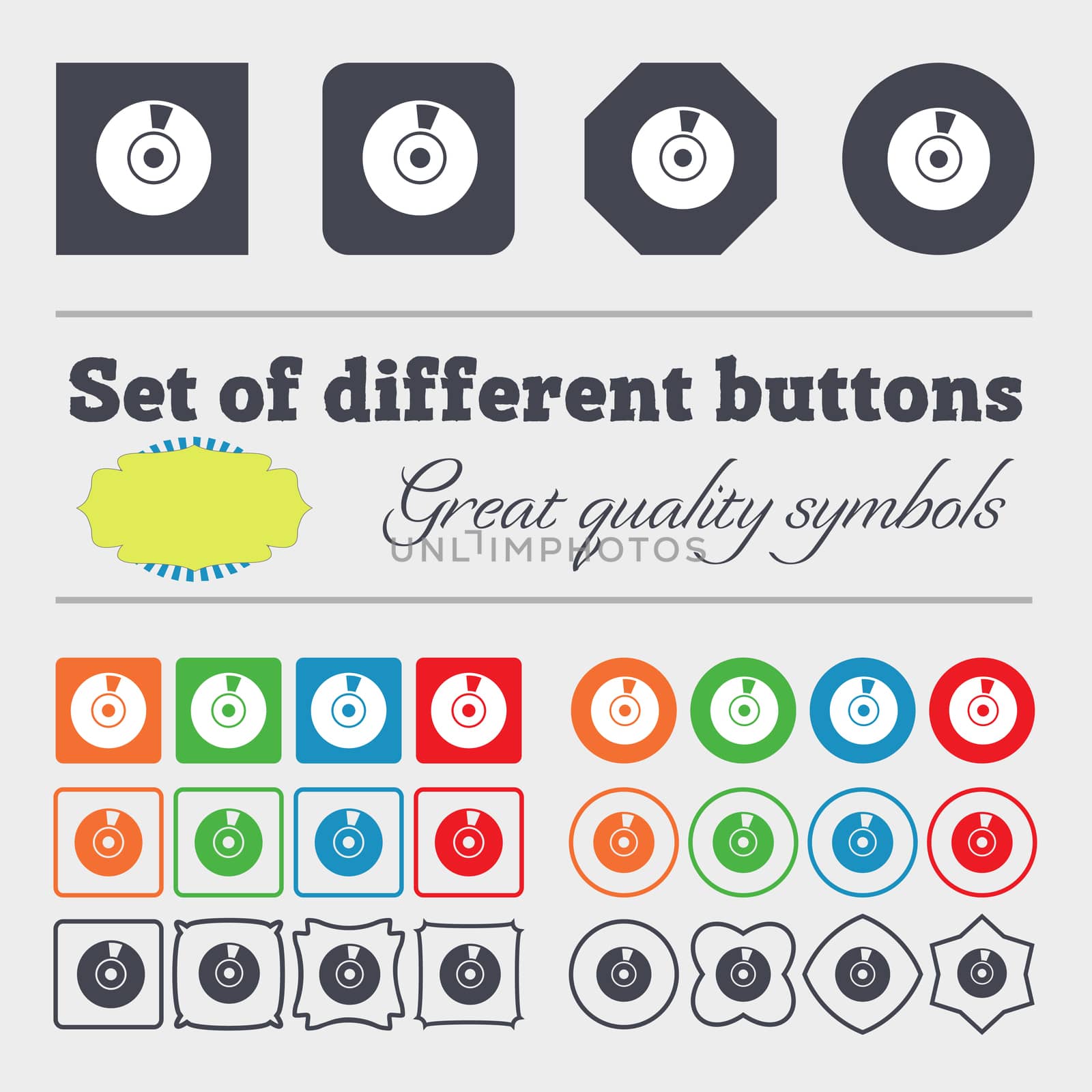 CD or DVD icon sign. Big set of colorful, diverse, high-quality buttons. illustration
