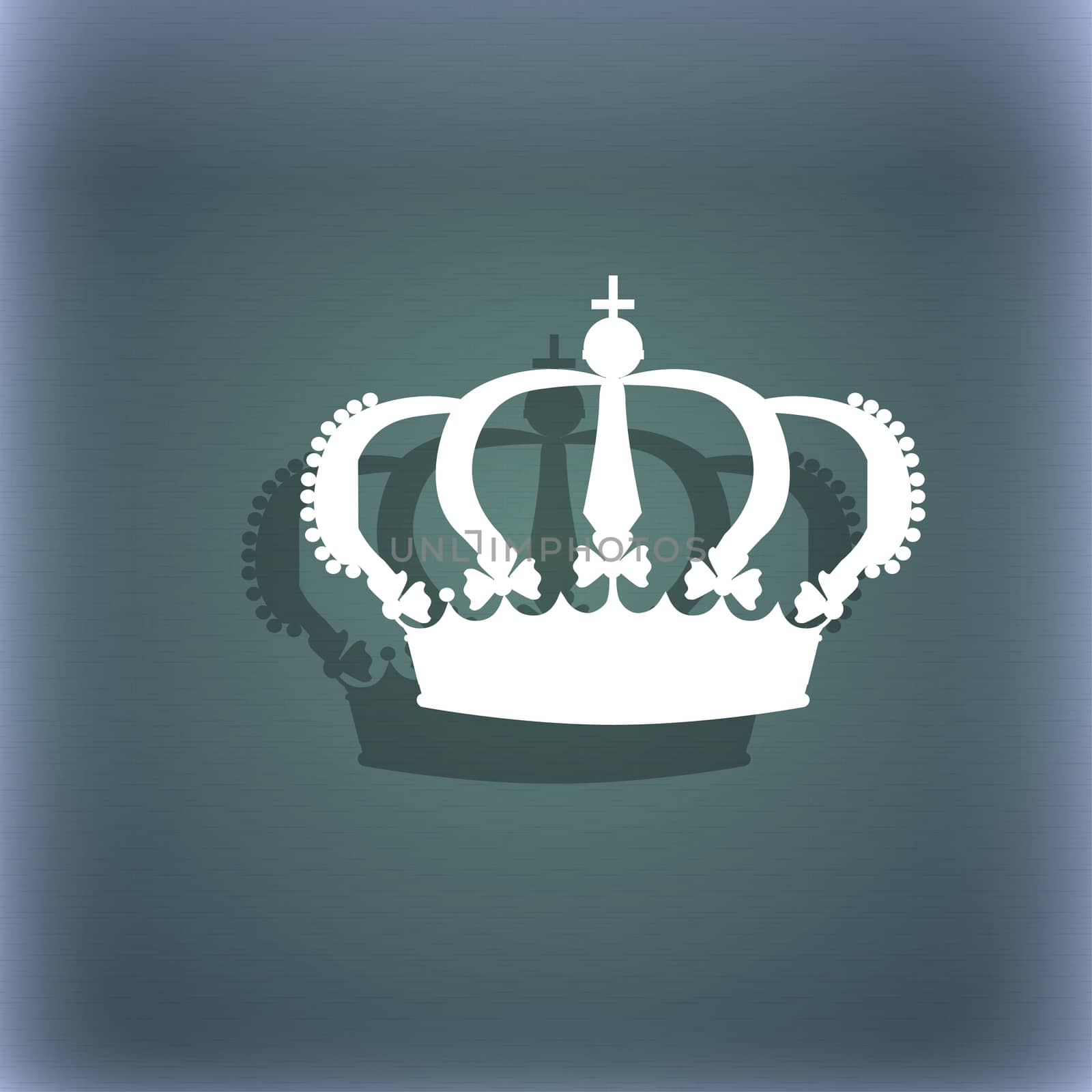 Crown icon symbol on the blue-green abstract background with shadow and space for your text. illustration