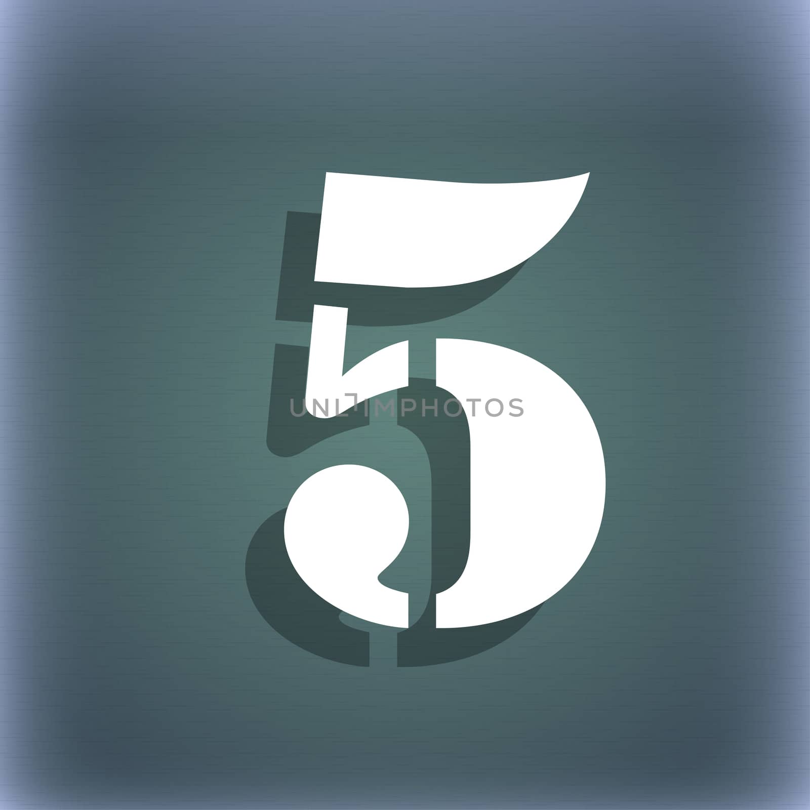 number five icon sign. On the blue-green abstract background with shadow and space for your text. illustration