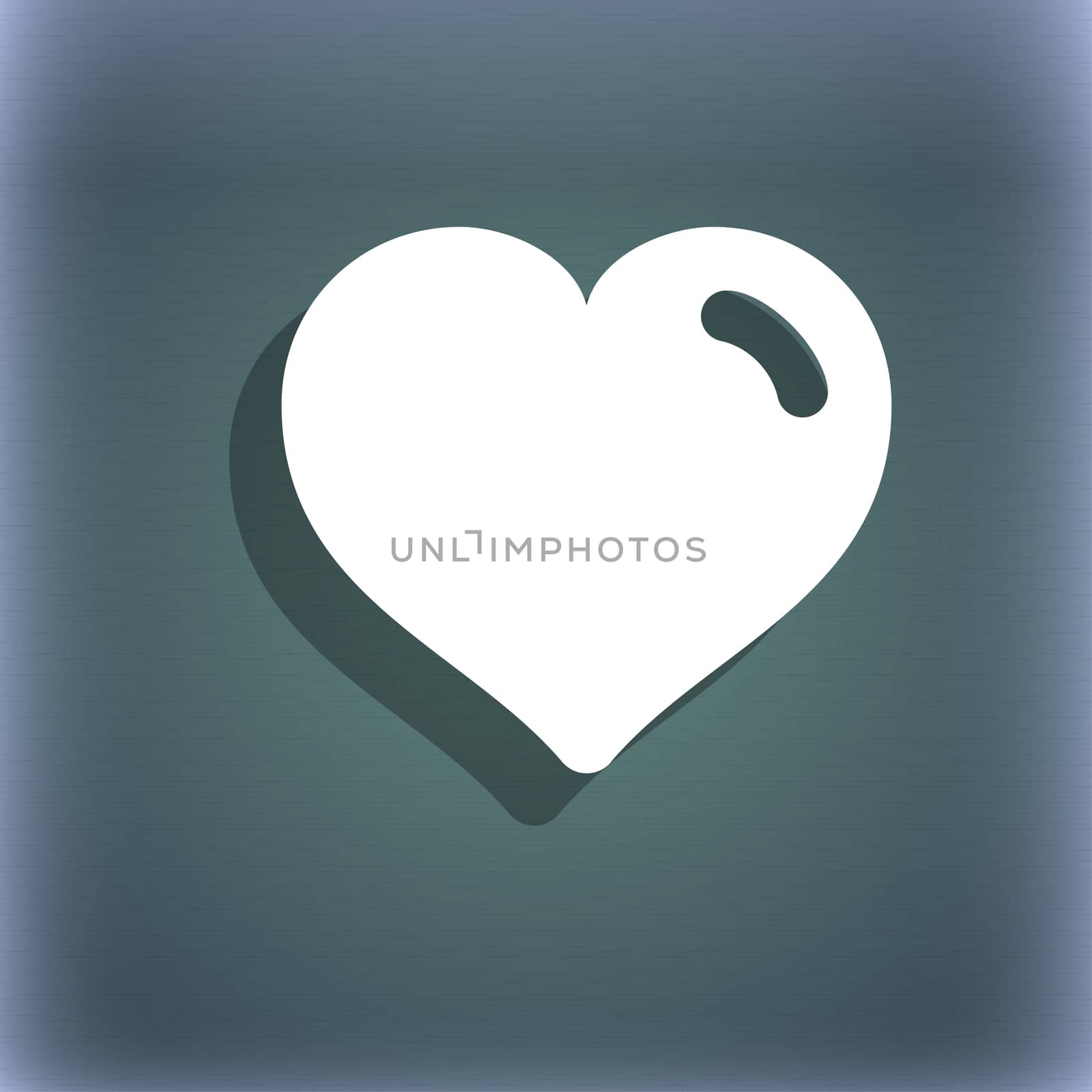 Heart, Love icon symbol on the blue-green abstract background with shadow and space for your text.  by serhii_lohvyniuk