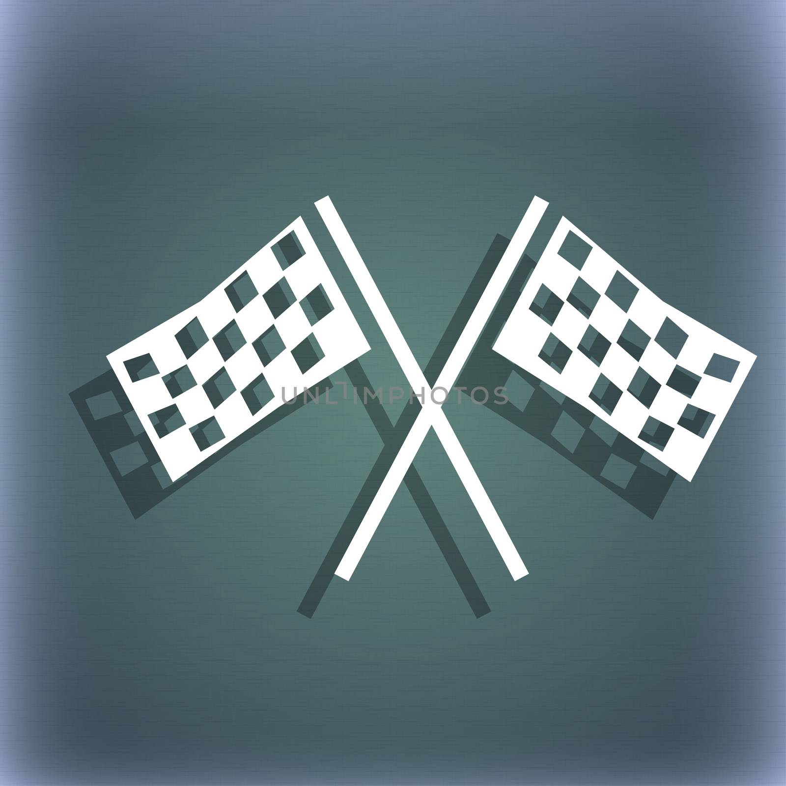 Race Flag Finish icon sign. On the blue-green abstract background with shadow and space for your text. illustration