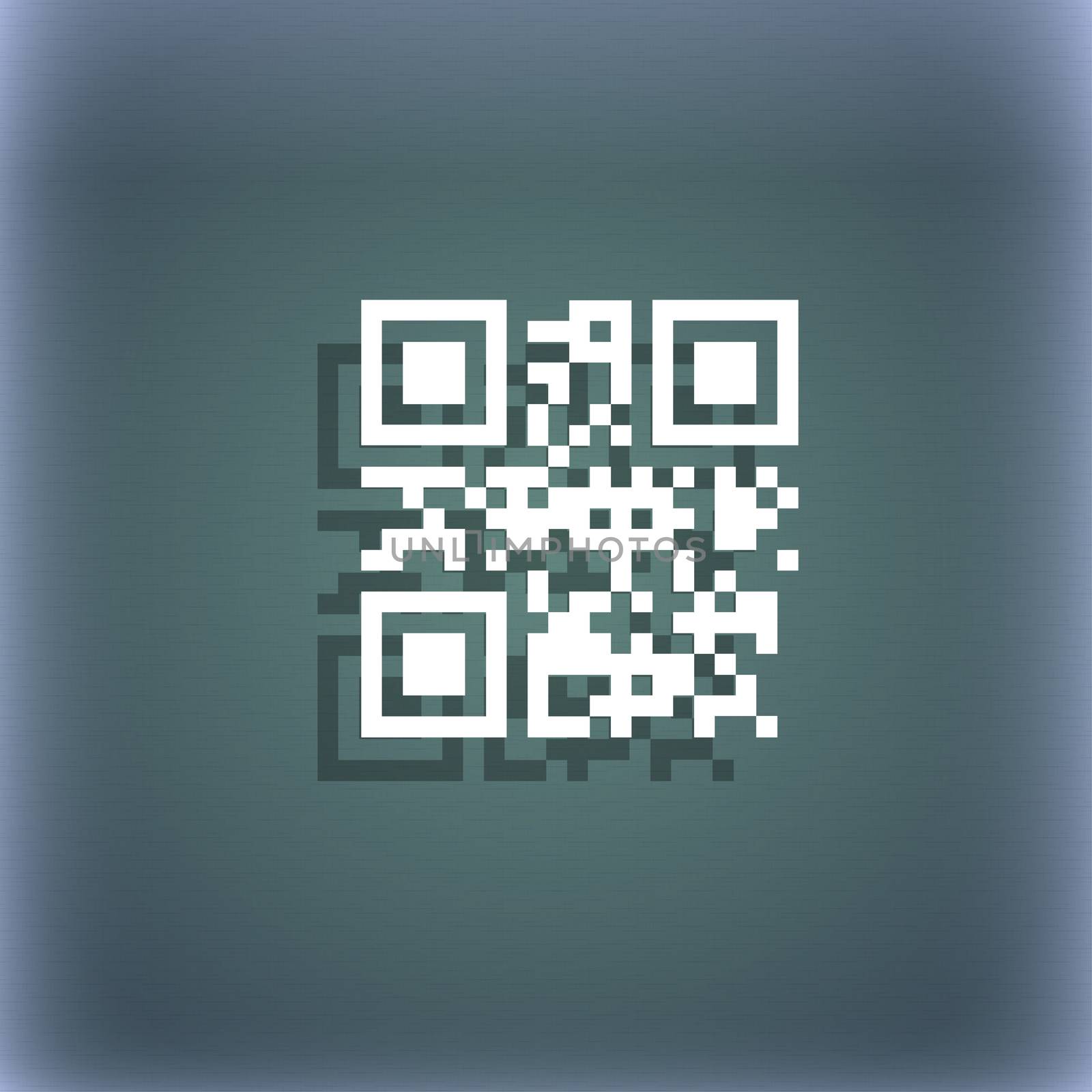 Qr code icon symbol on the blue-green abstract background with shadow and space for your text. illustration