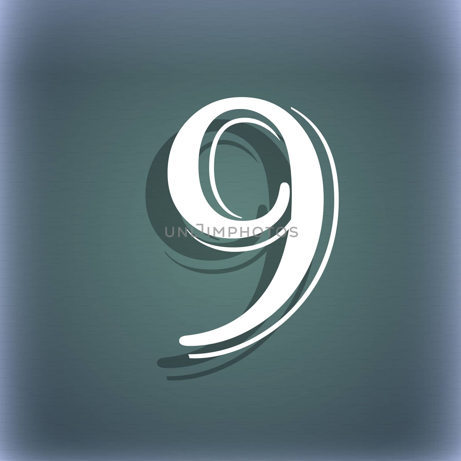 number Nine icon sign. On the blue-green abstract background with shadow and space for your text.  by serhii_lohvyniuk