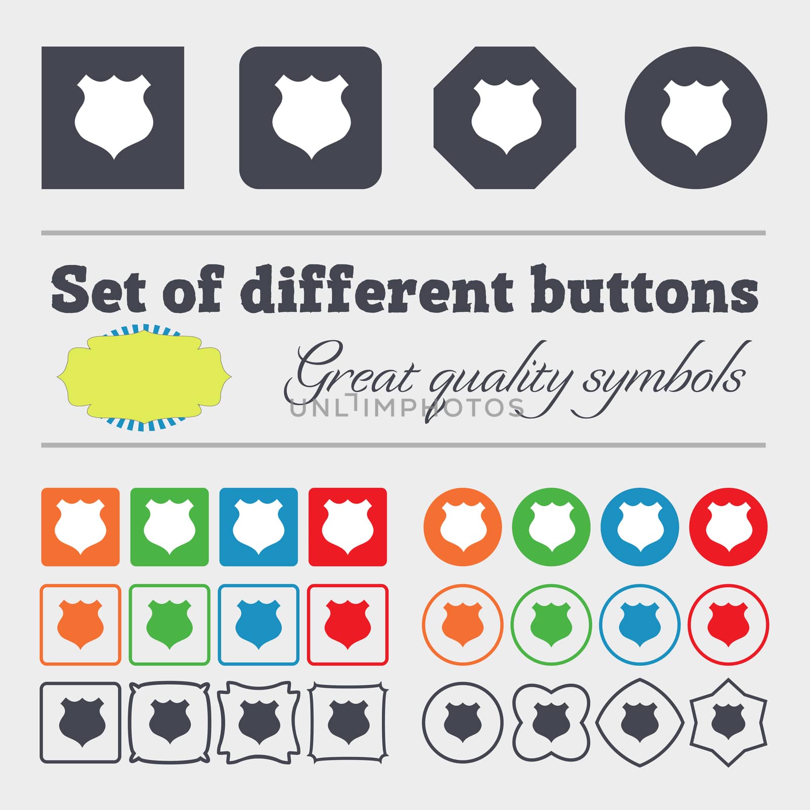 shield icon sign. Big set of colorful, diverse, high-quality buttons.  by serhii_lohvyniuk