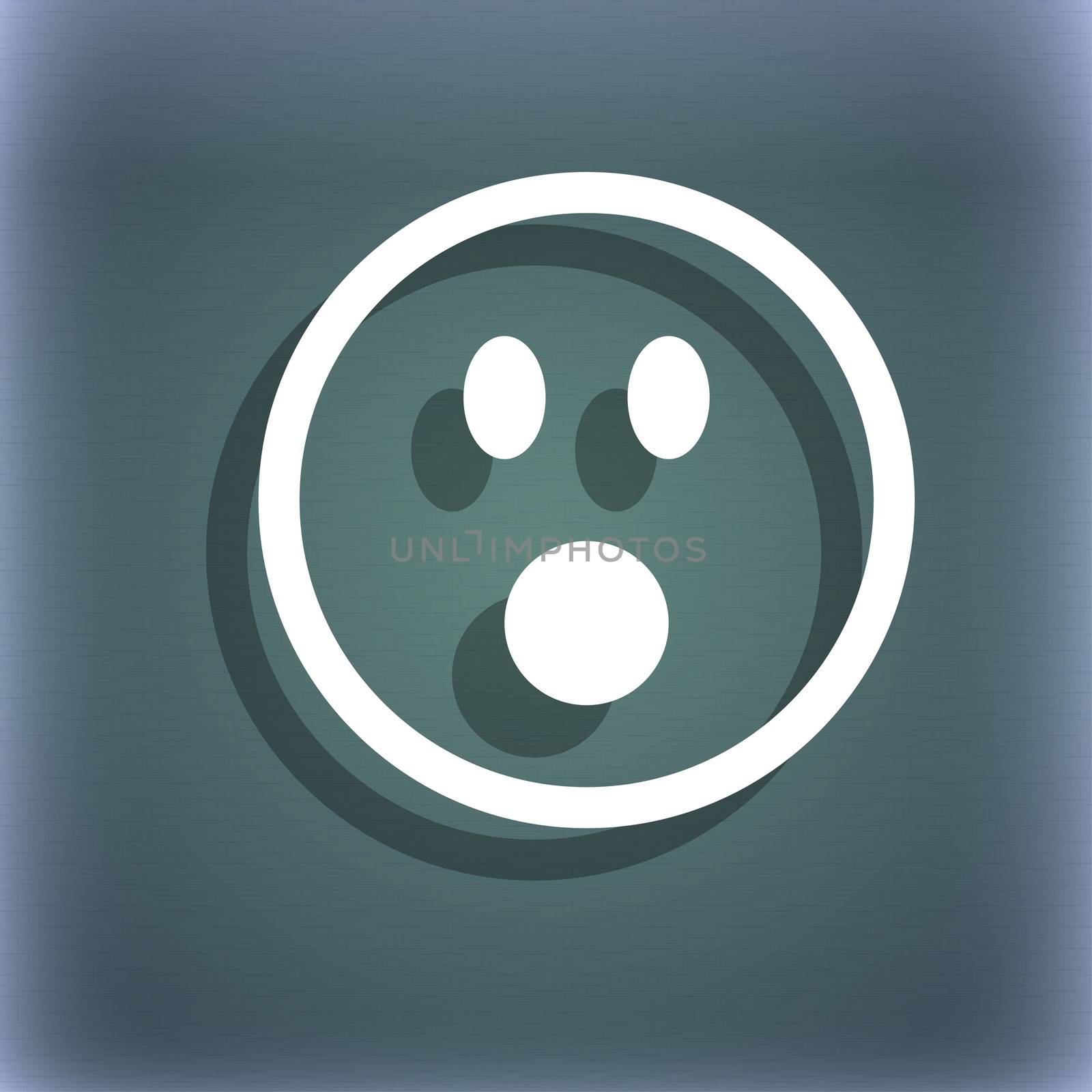 Shocked Face Smiley icon symbol on the blue-green abstract background with shadow and space for your text. illustration