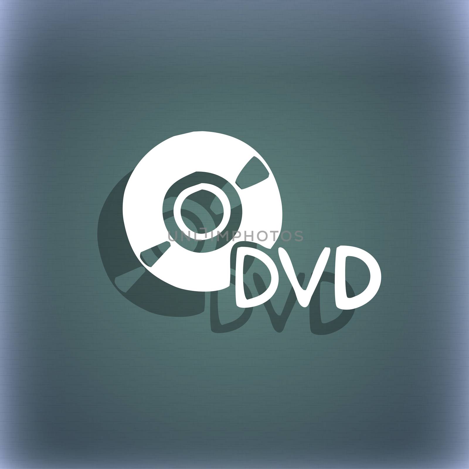 dvd icon symbol on the blue-green abstract background with shadow and space for your text.  by serhii_lohvyniuk