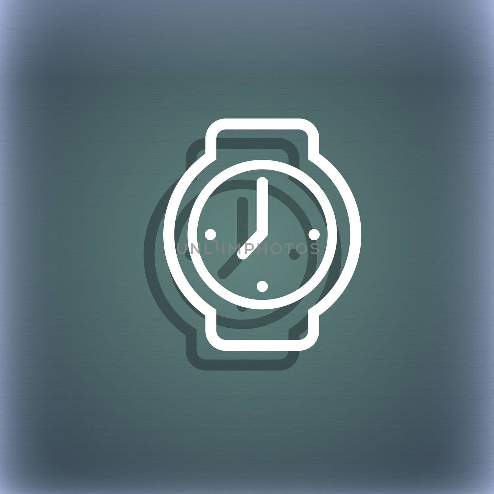 watches icon symbol on the blue-green abstract background with shadow and space for your text.  by serhii_lohvyniuk