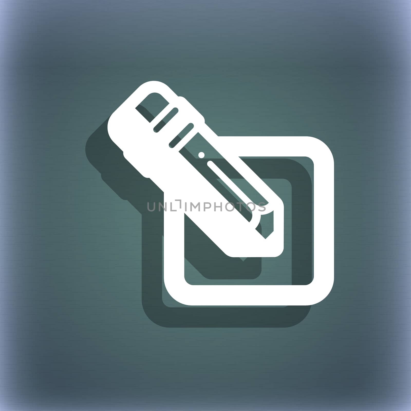 pencil icon symbol on the blue-green abstract background with shadow and space for your text.  by serhii_lohvyniuk